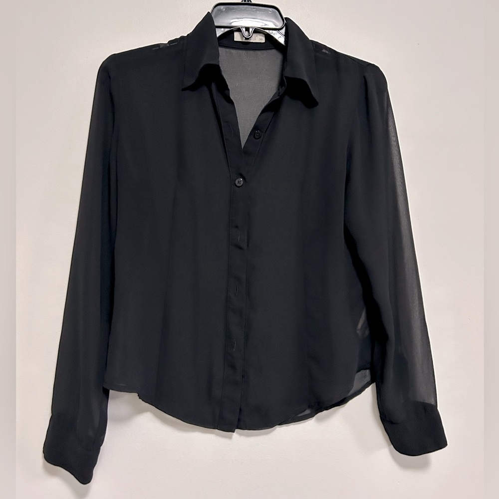 Wanko brand. Black mesh see through button down blouse size 36 or small